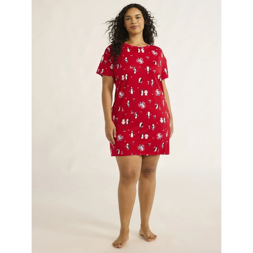 Joyspun Women's Printed Sleep Shirt Red Pepper L/XL Short Sleeves Oversized